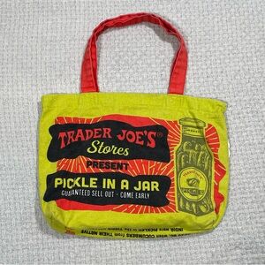 Trader Joes Reusable Canvas Shopping Bag Pickles Print Grocery Eco Bag Green Red